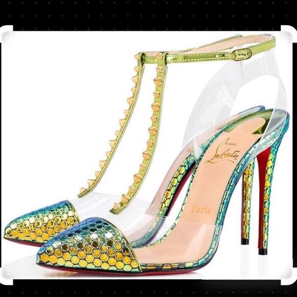 Christian Louboutin nosy spikes 100 spec ruche/pvc taiga size 38.5